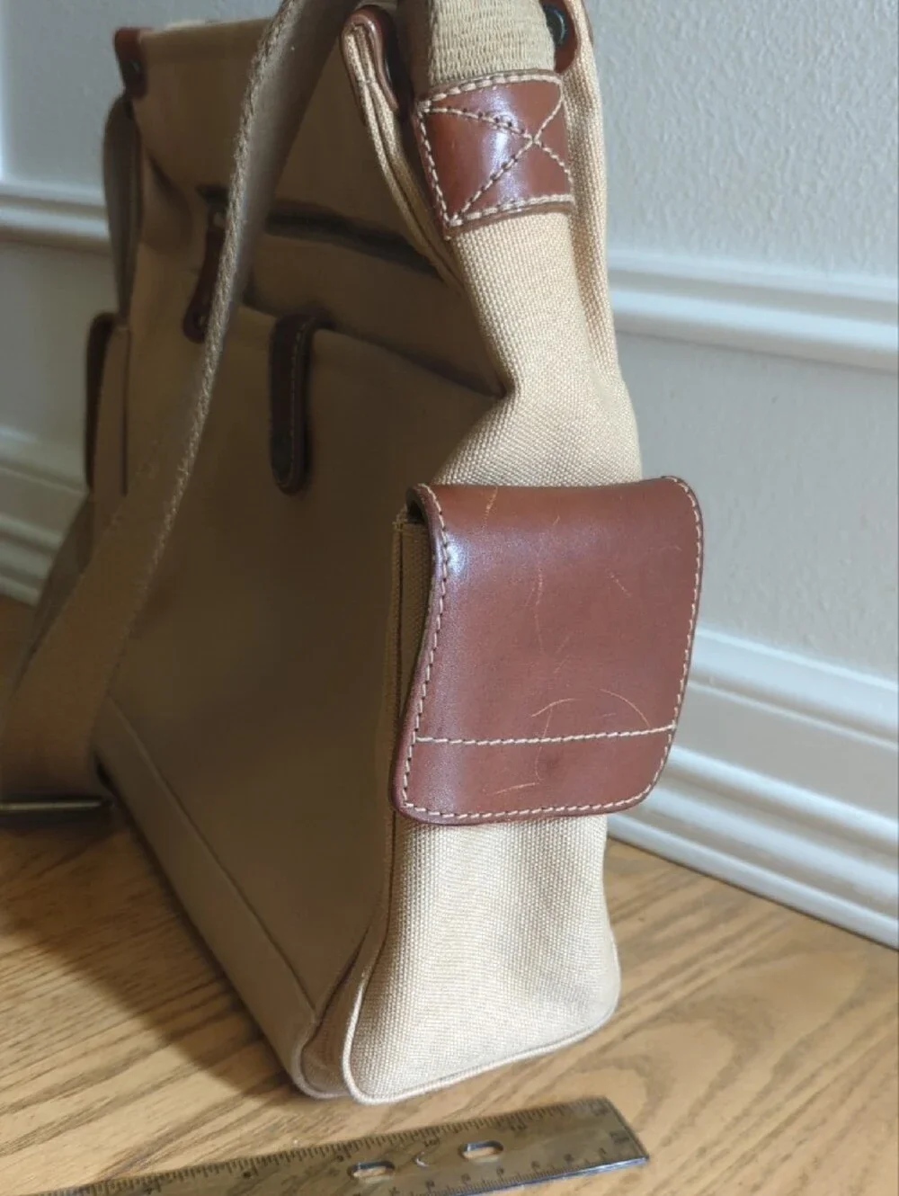 Fossil Canvas Messenger Bag in Beige